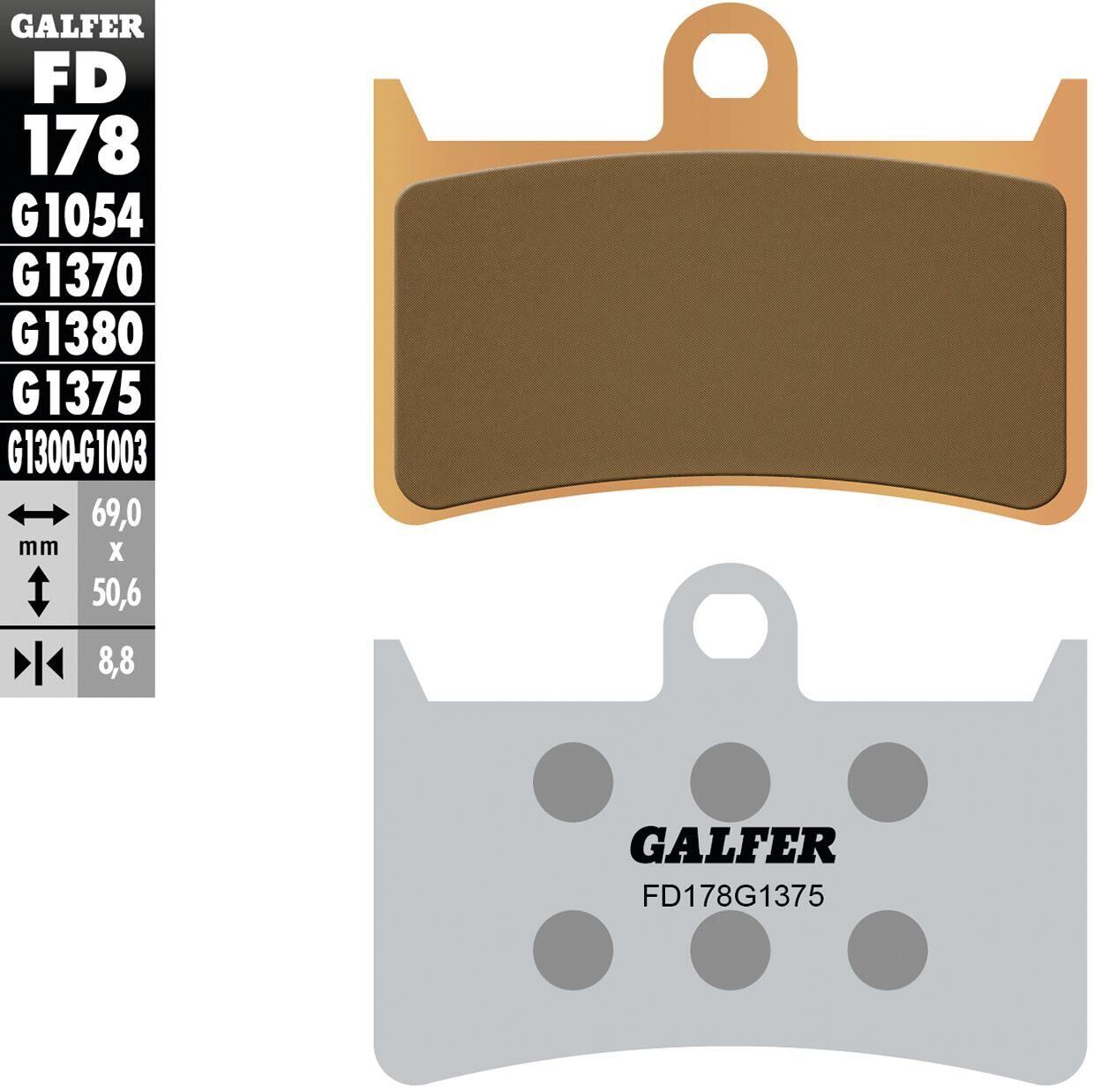Klocki hamulcowe GALFER FD178 sinterowane tarczowe 69,0 x 50,6 x 8,8 mm
