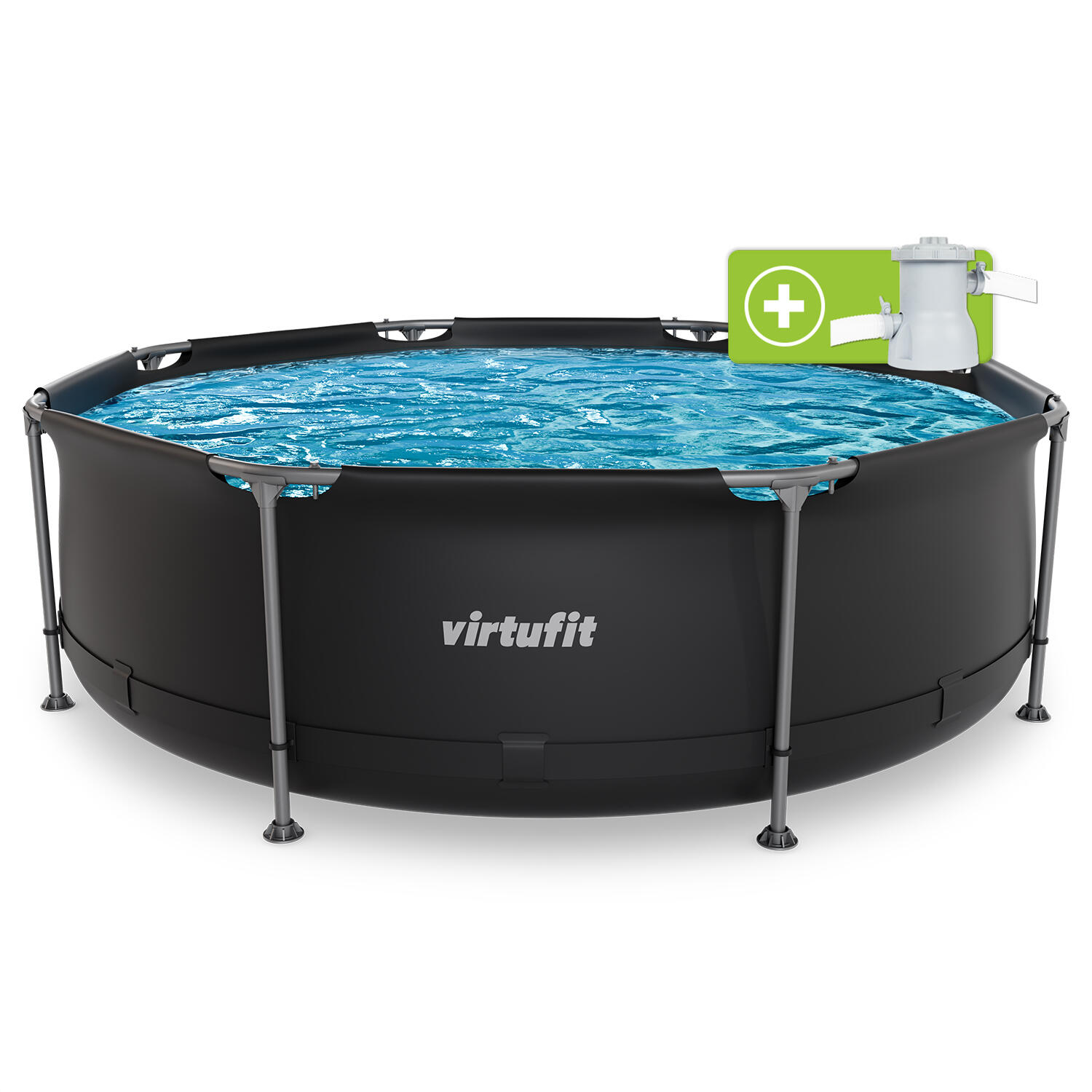 Virtufit OKRĄGŁY BASEN 244 CM Z POMPĄ FILTRUJĄCĄ ANTRACYTOWY