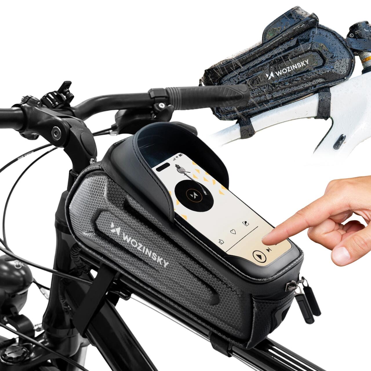 Torba sakwa rowerowa na ramę pancerna z kieszonką na telefon 1.7 l - czarna
