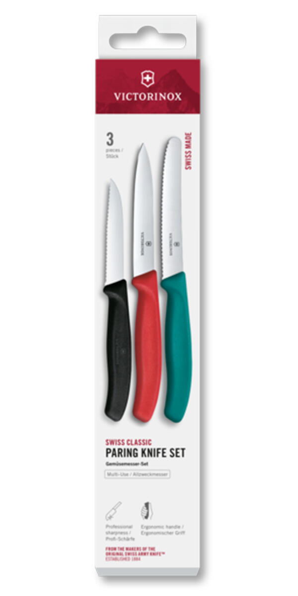 Zestaw noży VICTORINOX Swiss Classic Czarno-zielono-czerwony (3 elementy)