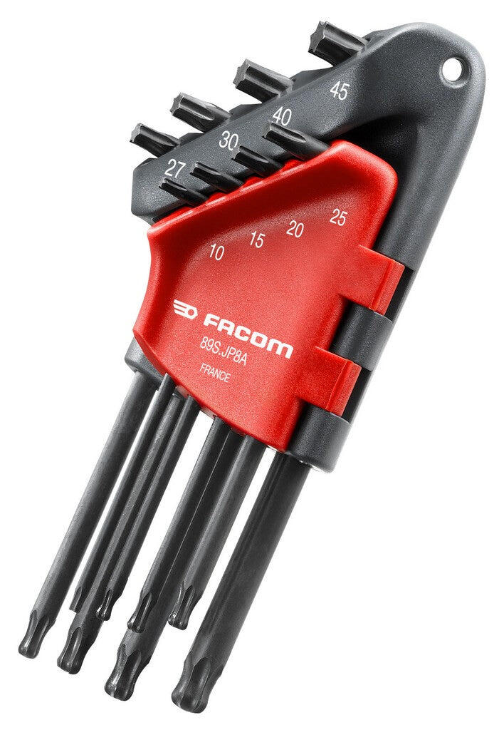 Facom klucz z uchwytem, Torx, długie, z przegubem kulowym denkiem głowy, komplet 8 zostać ustalony firmy, w składany uchwyt, 1 sztuki, 89s.jp8 a FCM89SJP8A