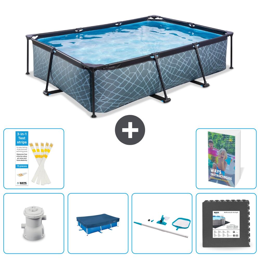 EXIT TOYS Basen Prostokątny - Efekt kamienia - 300x200x65 cm - 7-częściowy S337