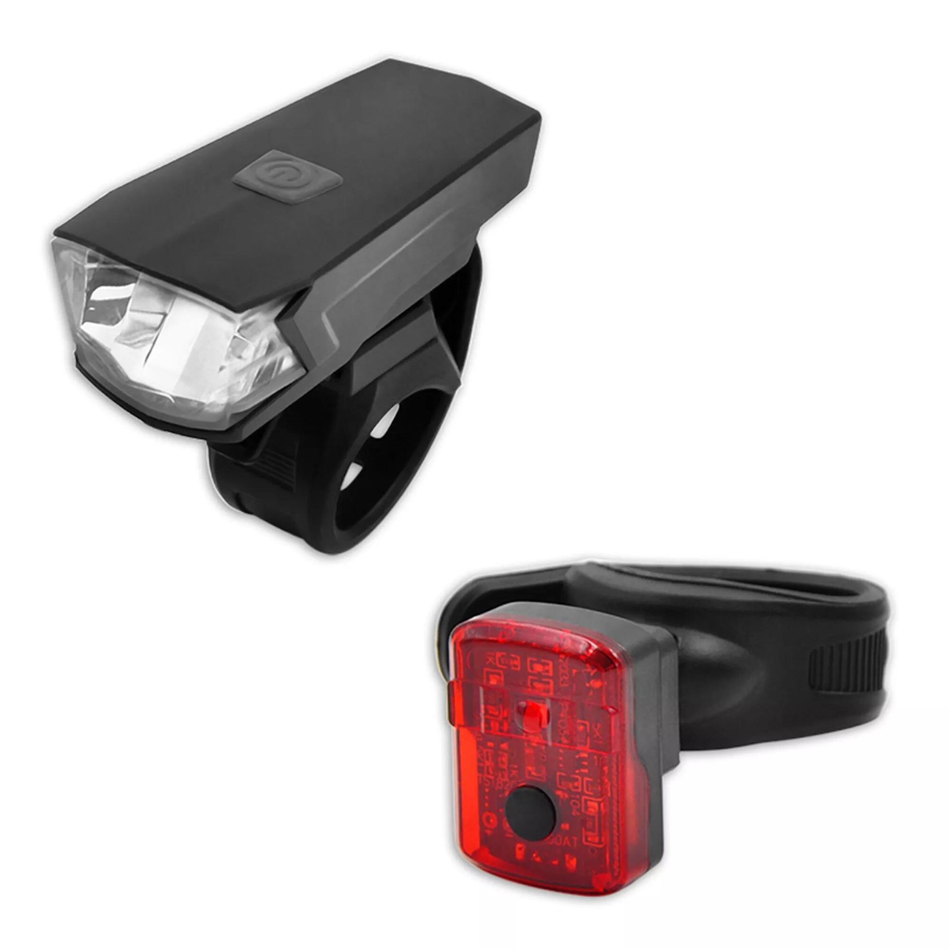 Zestaw oświetlenia rowerowego USB, ładowalny, 35 LUX, przód i tył - czarny