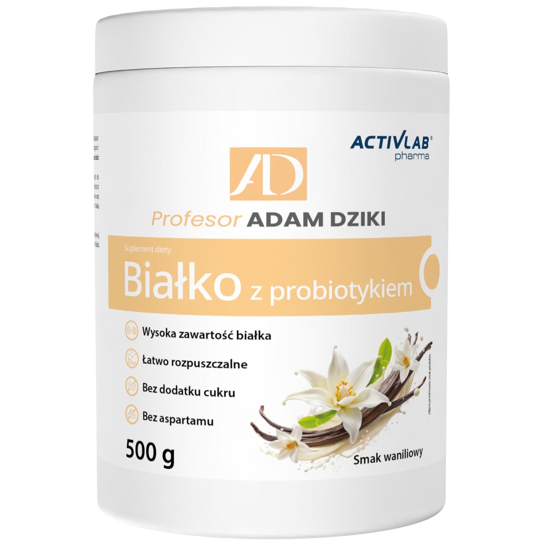 Odżywka białkowa ACTIVLAB z prebiotykiem Waniliowy Profesor Adam Dziki (500 g) Bez cukru