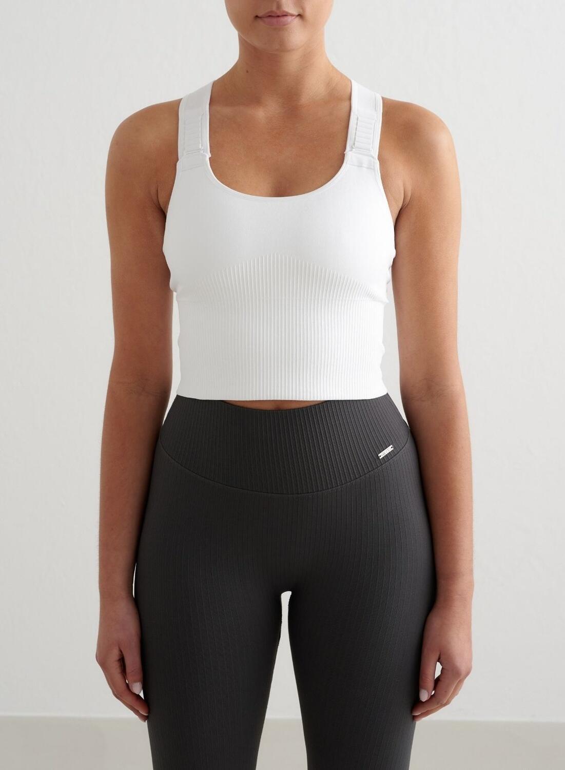 Damski biustonosz sportowy wysokie wsparcie, wydłużony Ribbed Seamless biały
