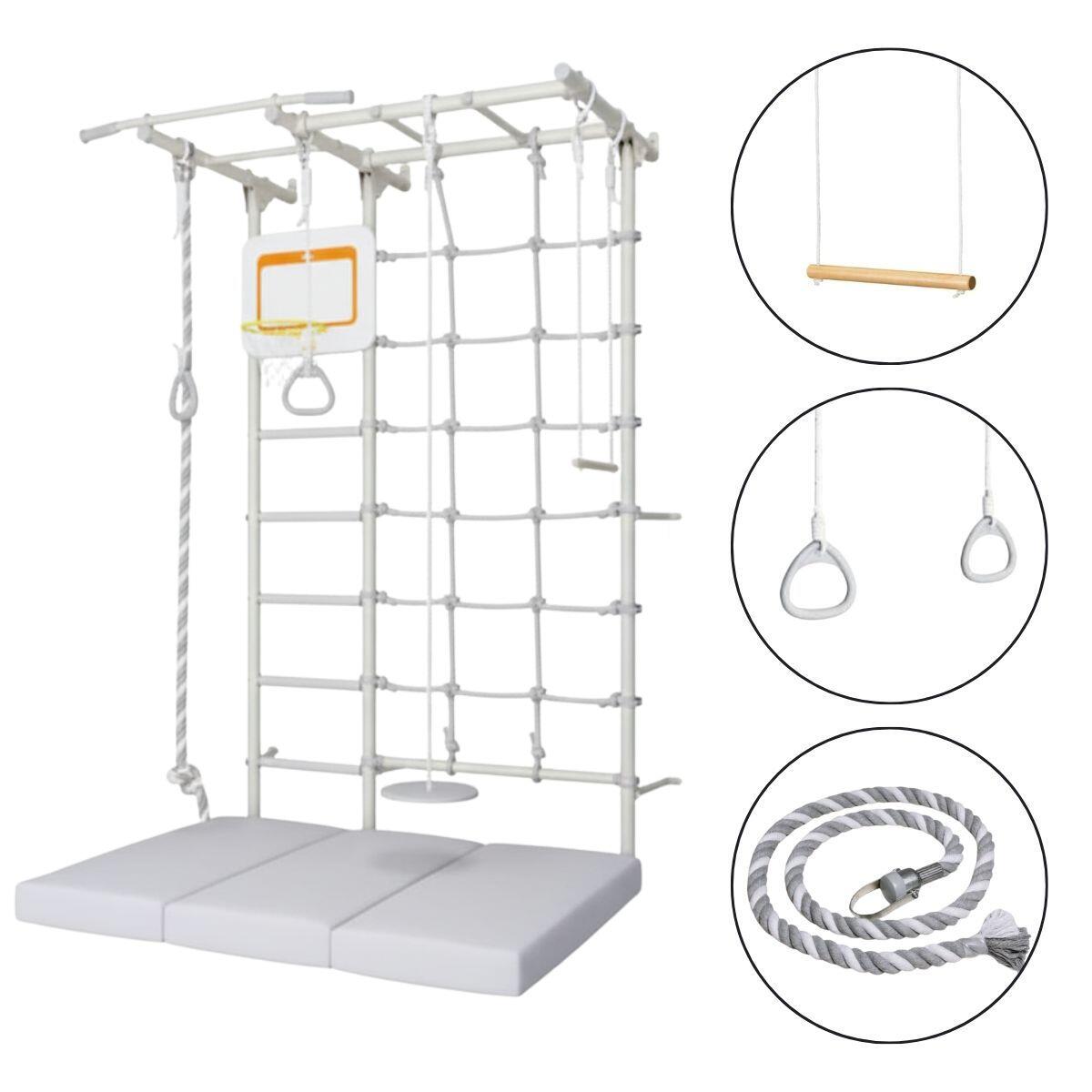 MAŁPISZON Drabinka gimnastyczna Next-5 Max 220 cm z talerz-huśtawką i materacem CE