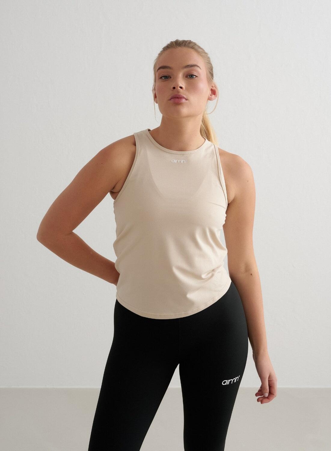 Damski top treningowy ultramiękki, szybkoschnący Soft Basic beżowy
