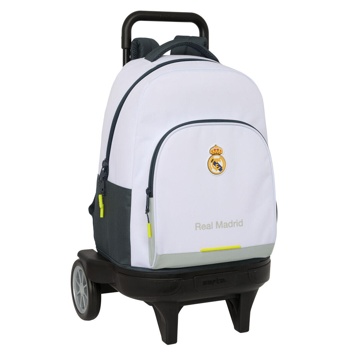 Safta REAL MADRID EQUIPATION 25/26 - Duży plecak na kółkach, Compact Evolution, zdejmowany, idealny dla dzieci w różnym wieku, wygodny i wszechstronny, jakość i wytrzymałość, 33 x 22 x 45 cm, biała, M