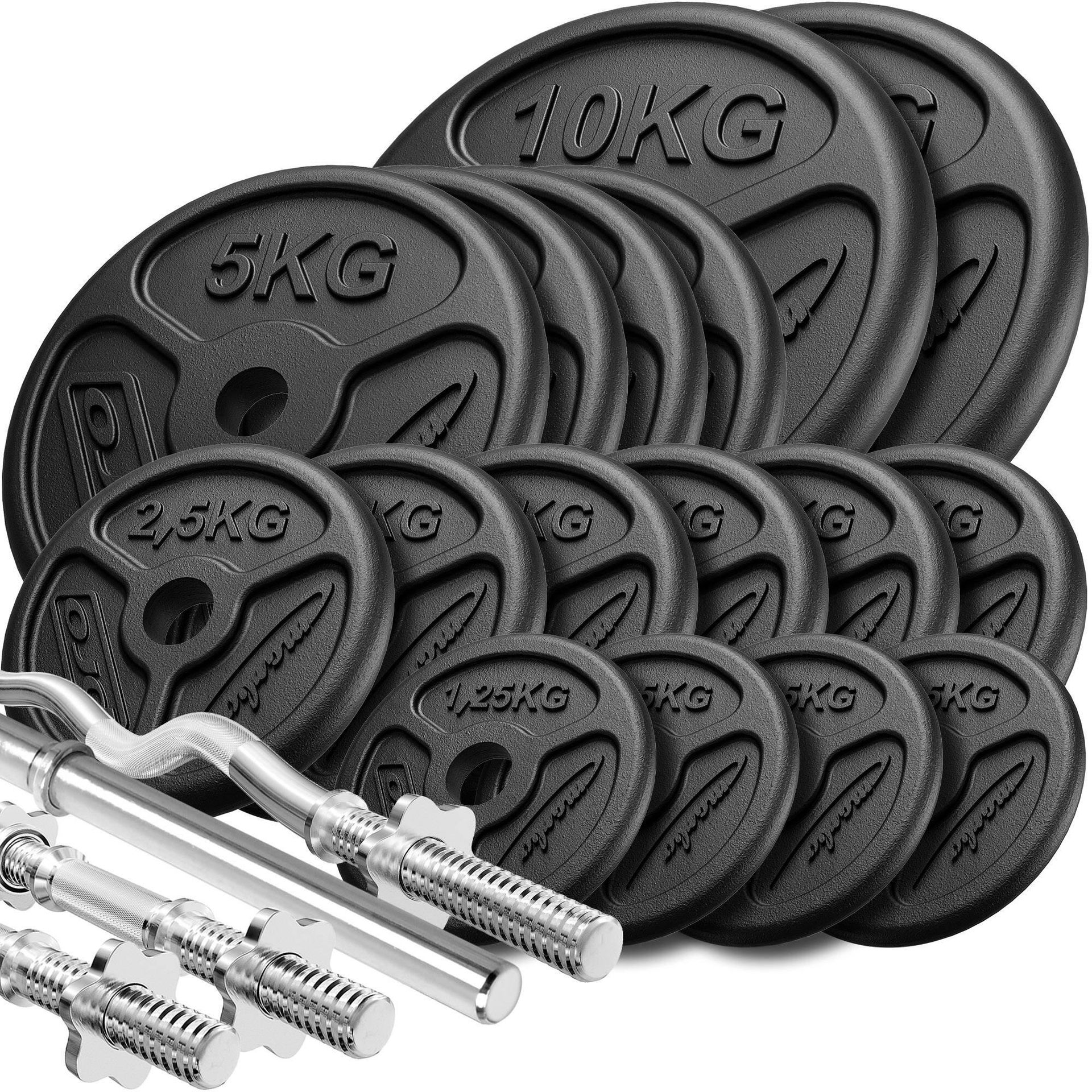 Marbo Sport Zestaw gryfów wzmocnionych i obciążeń slim 83 kg - MW-83kg-slim-bk