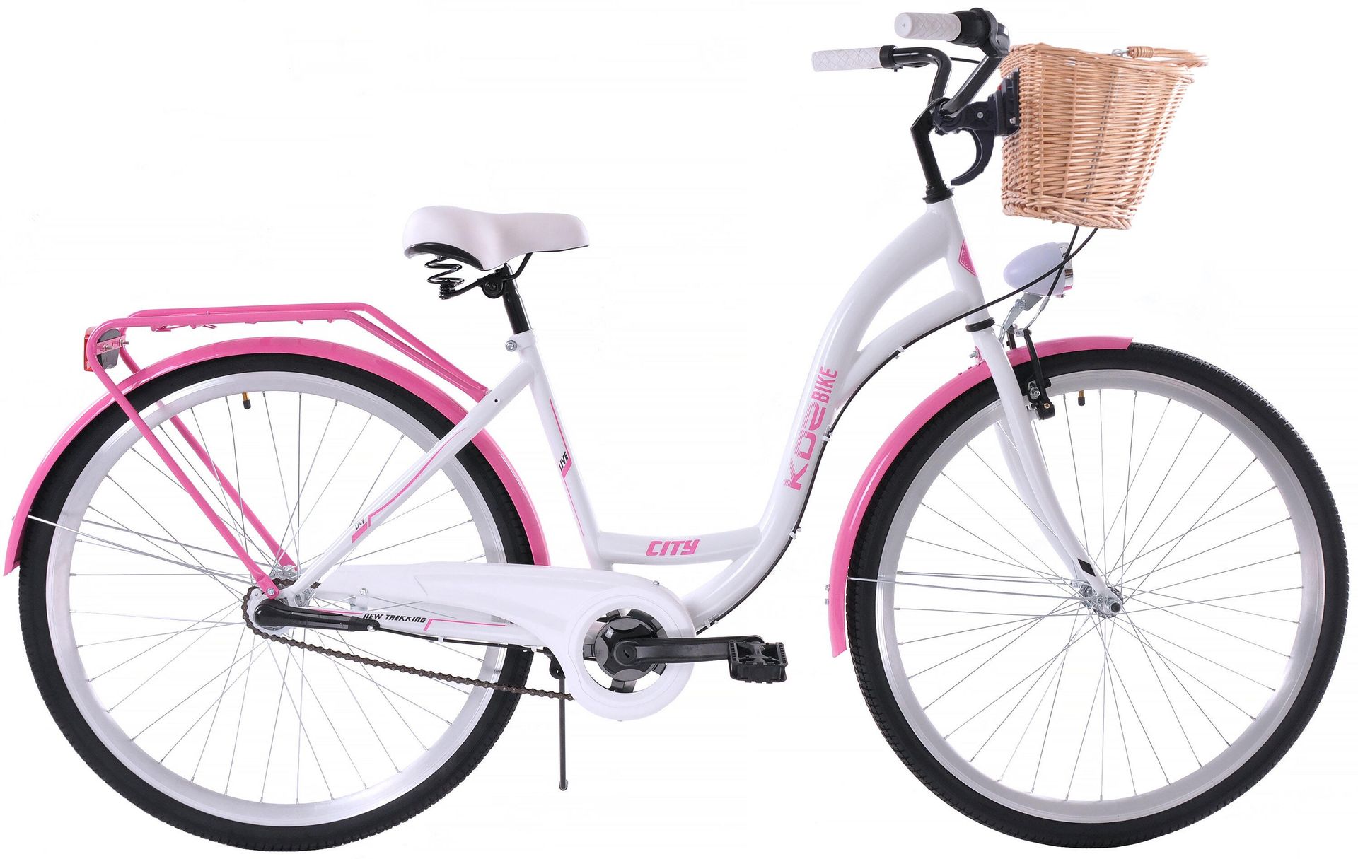 Rower miejski damski 28 KOZBIKE biało różowy 3 biegi V-Brake