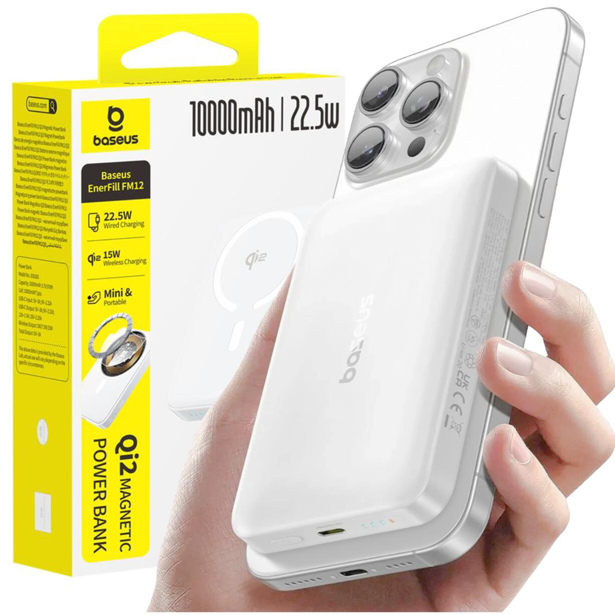 Powerbank Baseus Powerbank bezprzewodowy 10000mAh 22.5W MagSafe z kablem USB-C 30cm - biały Powerbank bezprzewodowy 10000mAh 22.5W MagSafe z kablem USB-C 30cm - biały