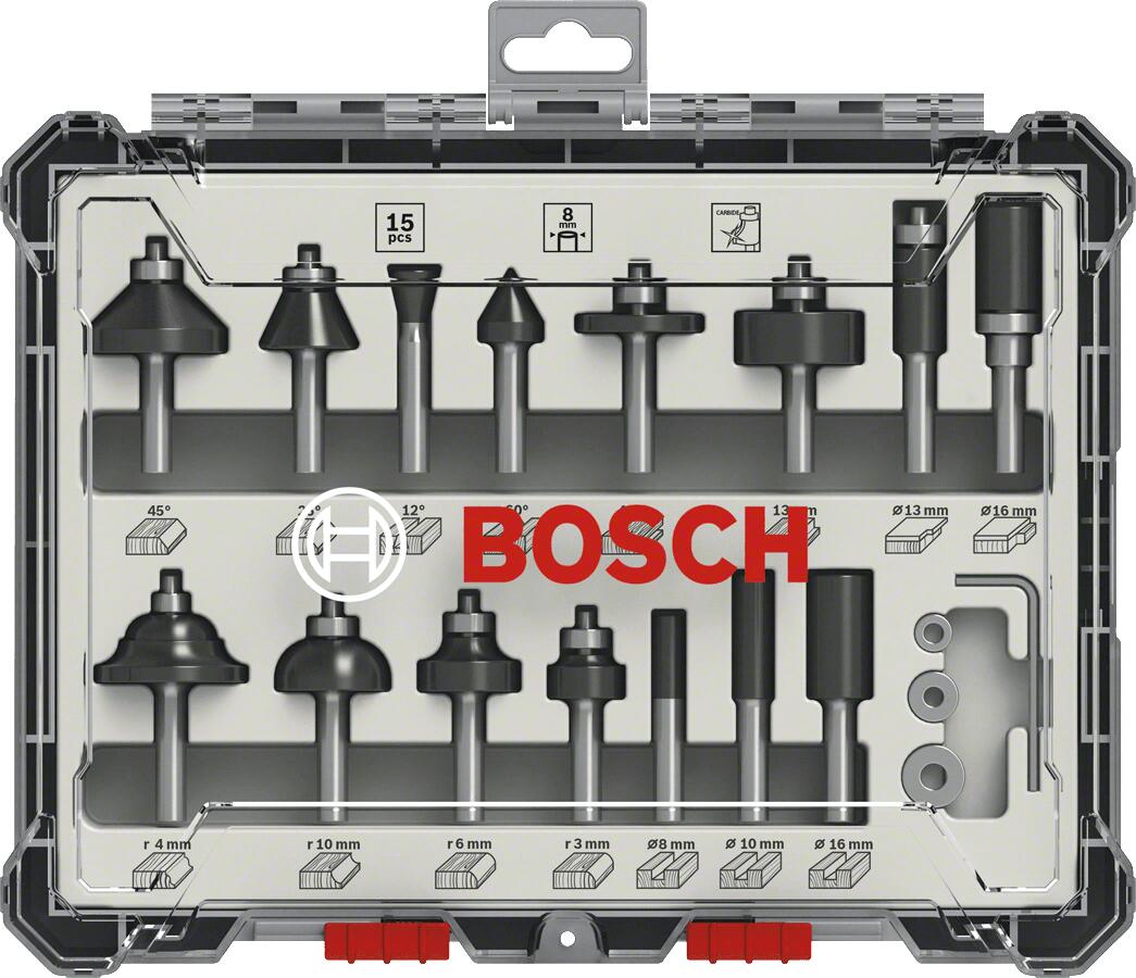 Bosch Powertools powertools cutter set 15 pcs Mixed 6mm shank 2607017471