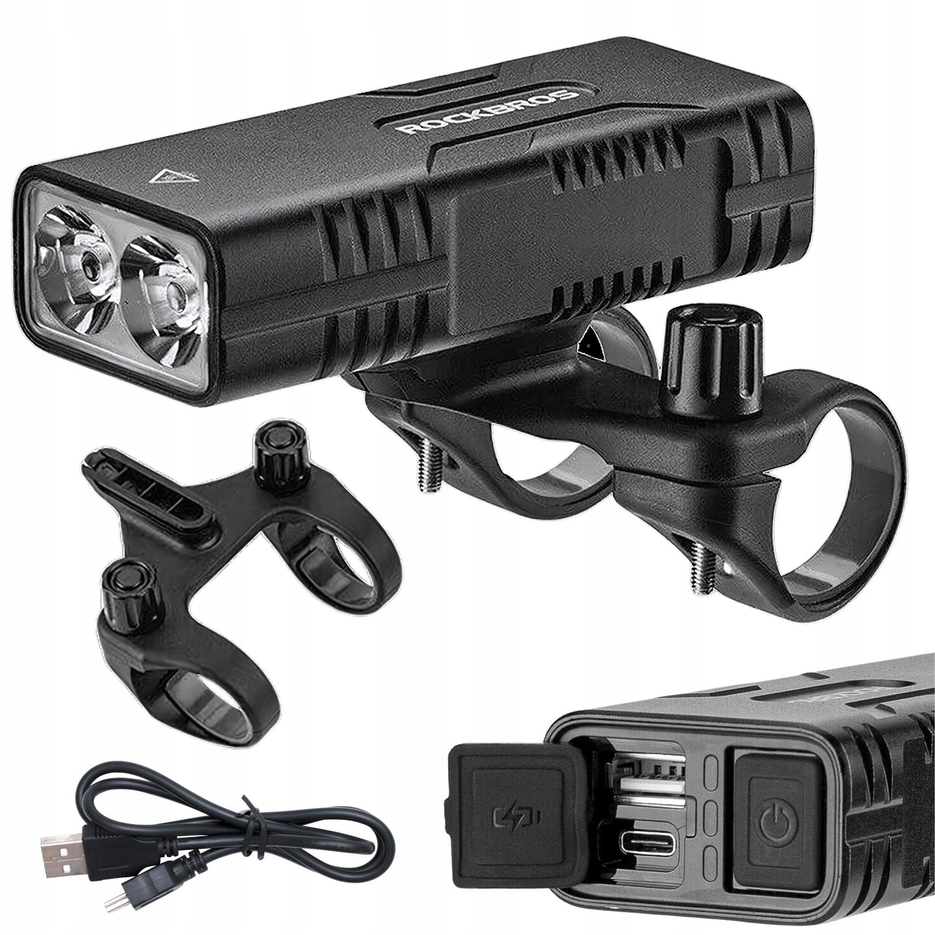 Lampka rowerowa przednia 850lm z funkcją powerbanku + kabel USB-C ROCKBROS