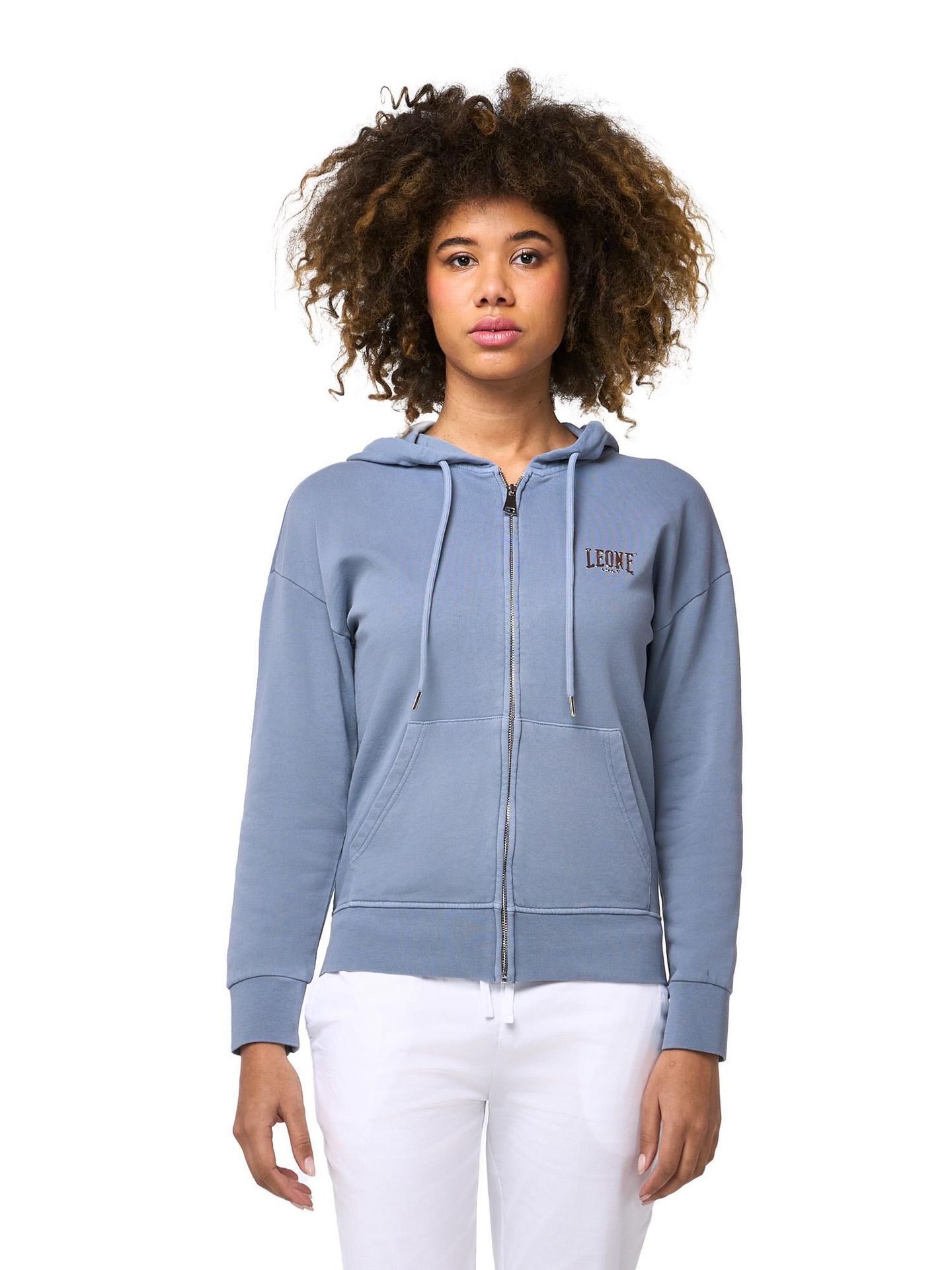 Bluzy damskie z kapturem zapinane na zamek Leone Blue