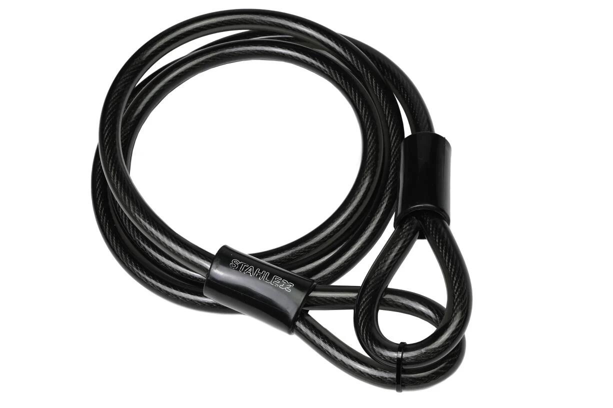 Linka stalowa izolowana 12mm x 2m z pętlami, zabezpieczenie przed kradzieżą