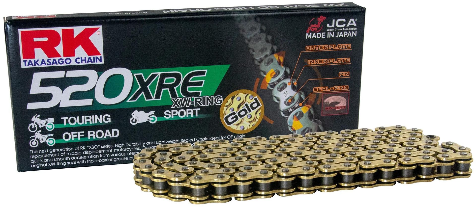 Łańcuch RK 520 XRE 104N złoty otwarty