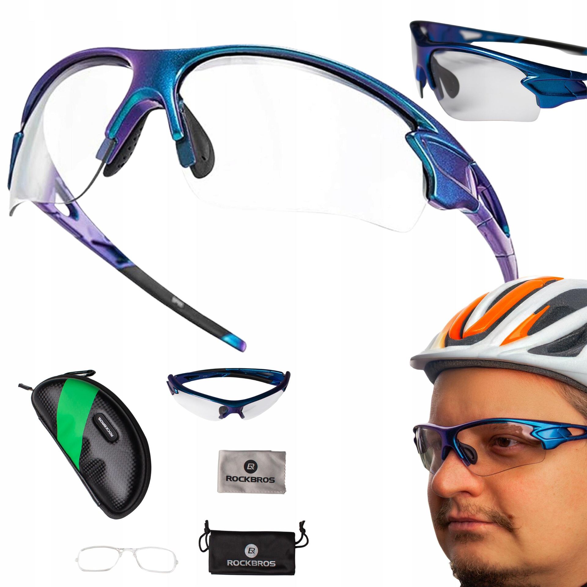 Okulary rowerowe fotochromowe z filtrem UV 400 niebieskie ROCKBROS