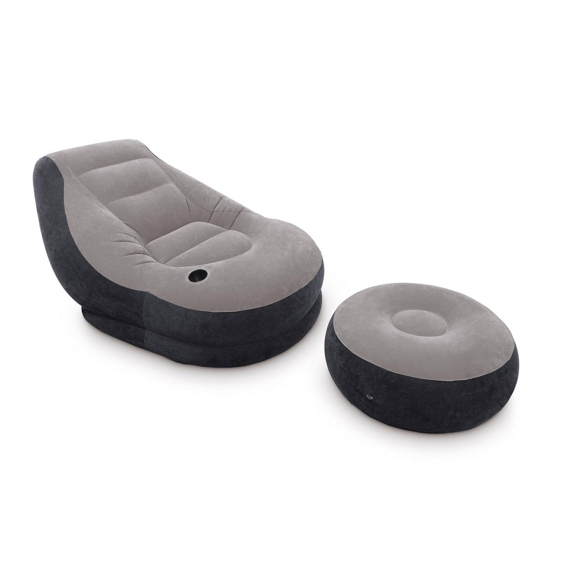 Fotel / Pufa z podnóżkiem Szary Ultra Intex (68564)