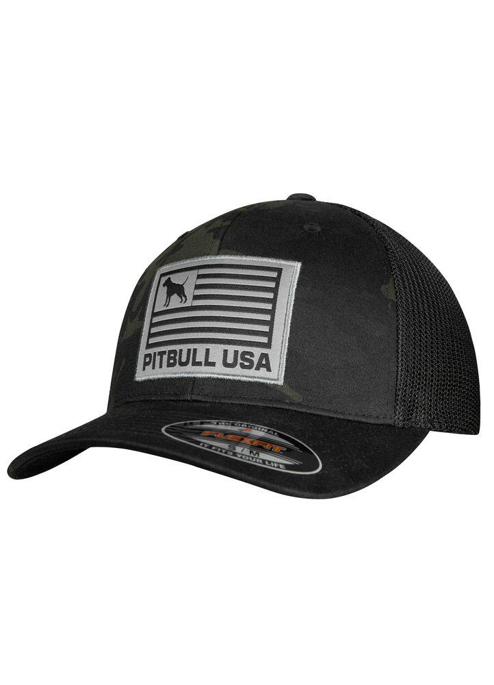 Czapka PITBULL Mesh Full Cap Pitbull USA Flexfit Multicam Trucker '25 - Czarna  S/M