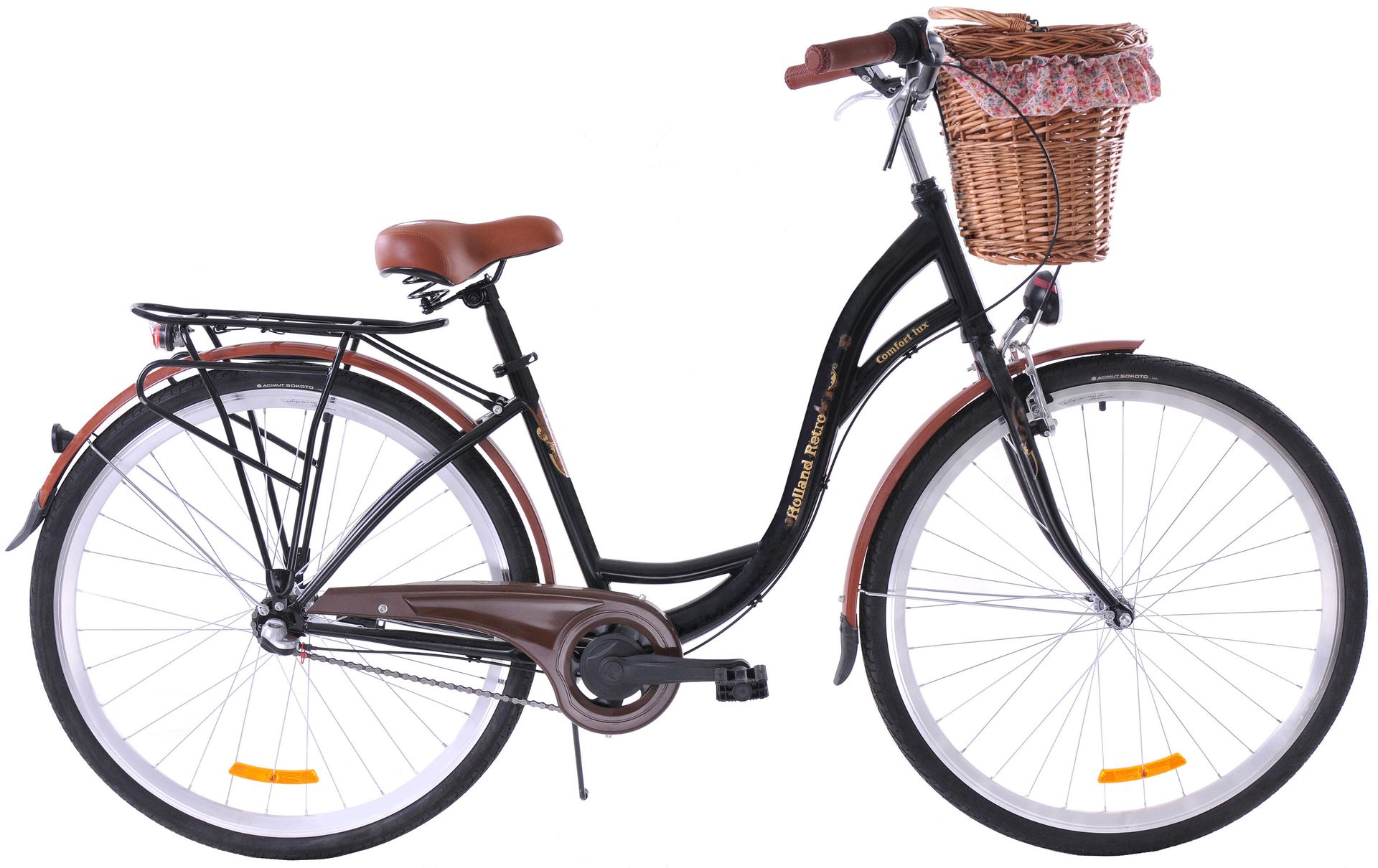 Rower Holland Retro 28 3s czarno-brązowy z koszem i wkładką