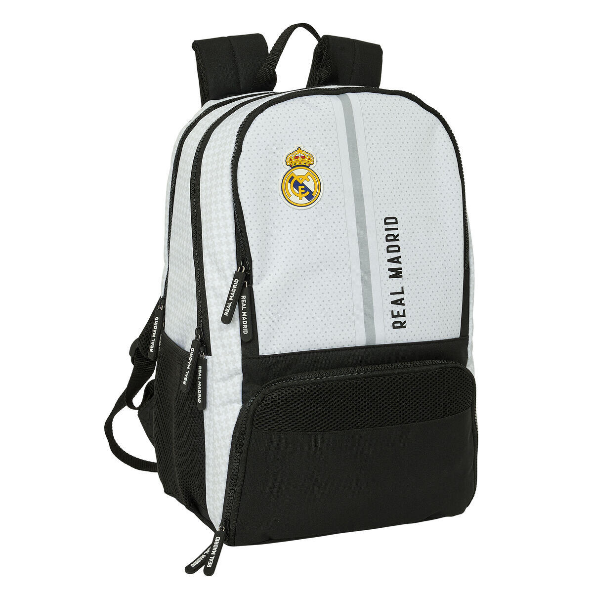Safta REAL MADRID 1. WYPOSAŻENIE 24/25 - Plecak sportowy, idealny dla różnych grup wiekowych, wygodny i wszechstronny, jakość i wytrzymałość, 30 x 17 x 42 cm, biały/szary, biały/szary, Estándar,