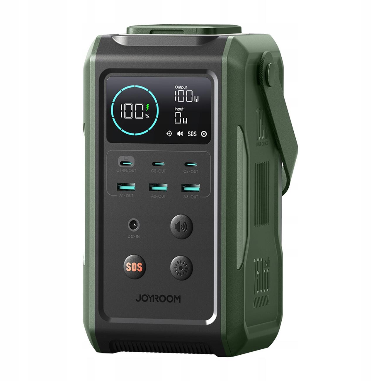 Joyroom Powerbank Joyroom JR-PBF10 75000mAh 100W 3x USB-C 3x USB-A ze składaną latarką i rączką - zielony