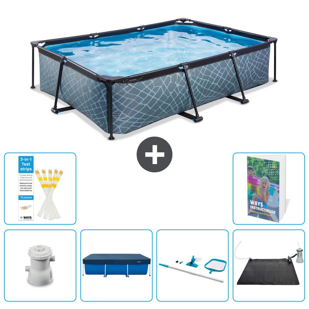 EXIT TOYS Basen Prostokątny - Efekt kamienia - 300x200x65 cm - 7-częściowy S241