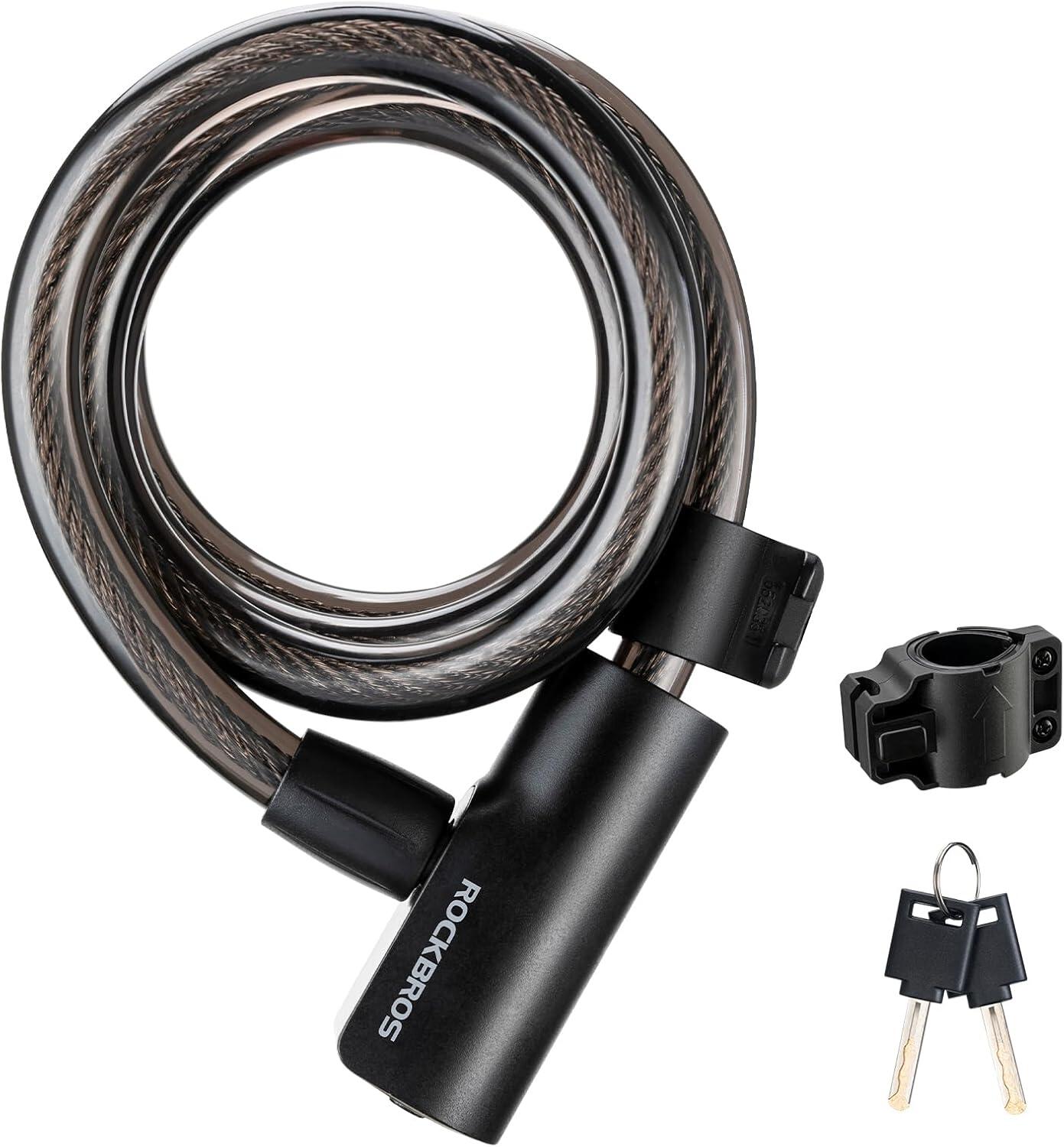 Zamek na kabel do roweru z kluczami i uchwytem