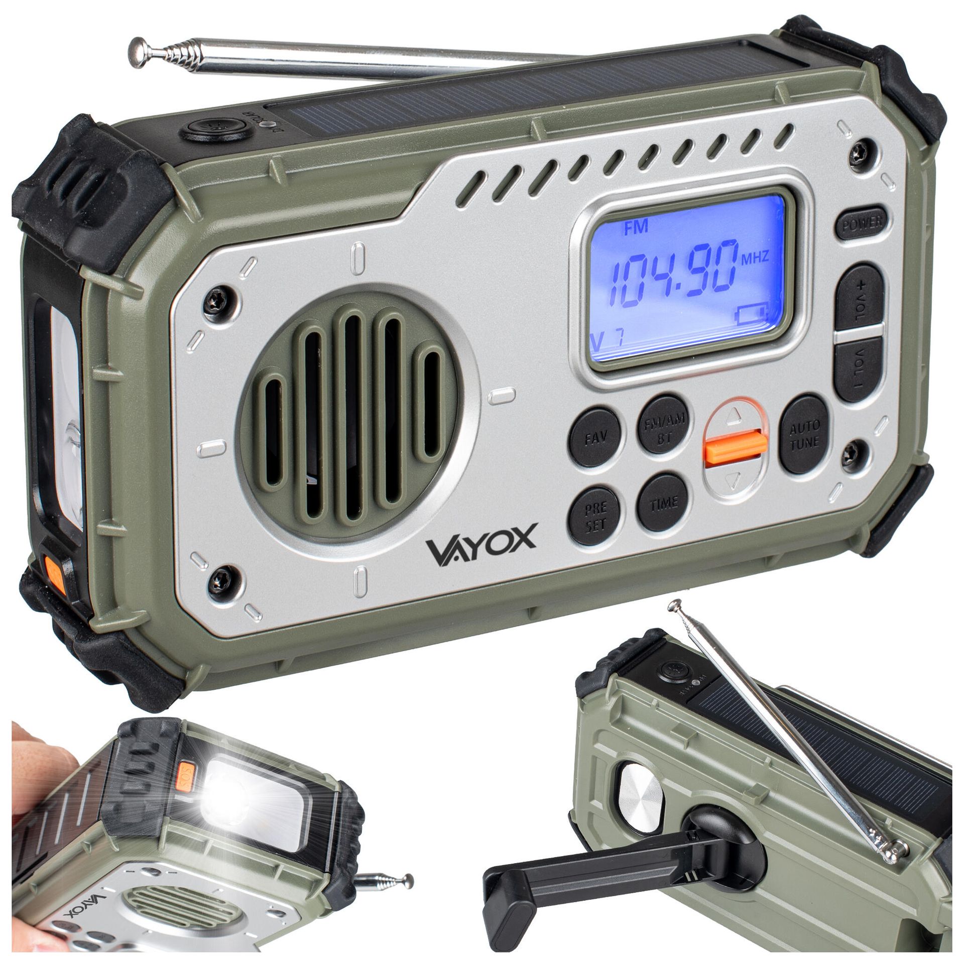 Vayox VA0440 Solarne Latarka Radio FM Bluetooth Zielony