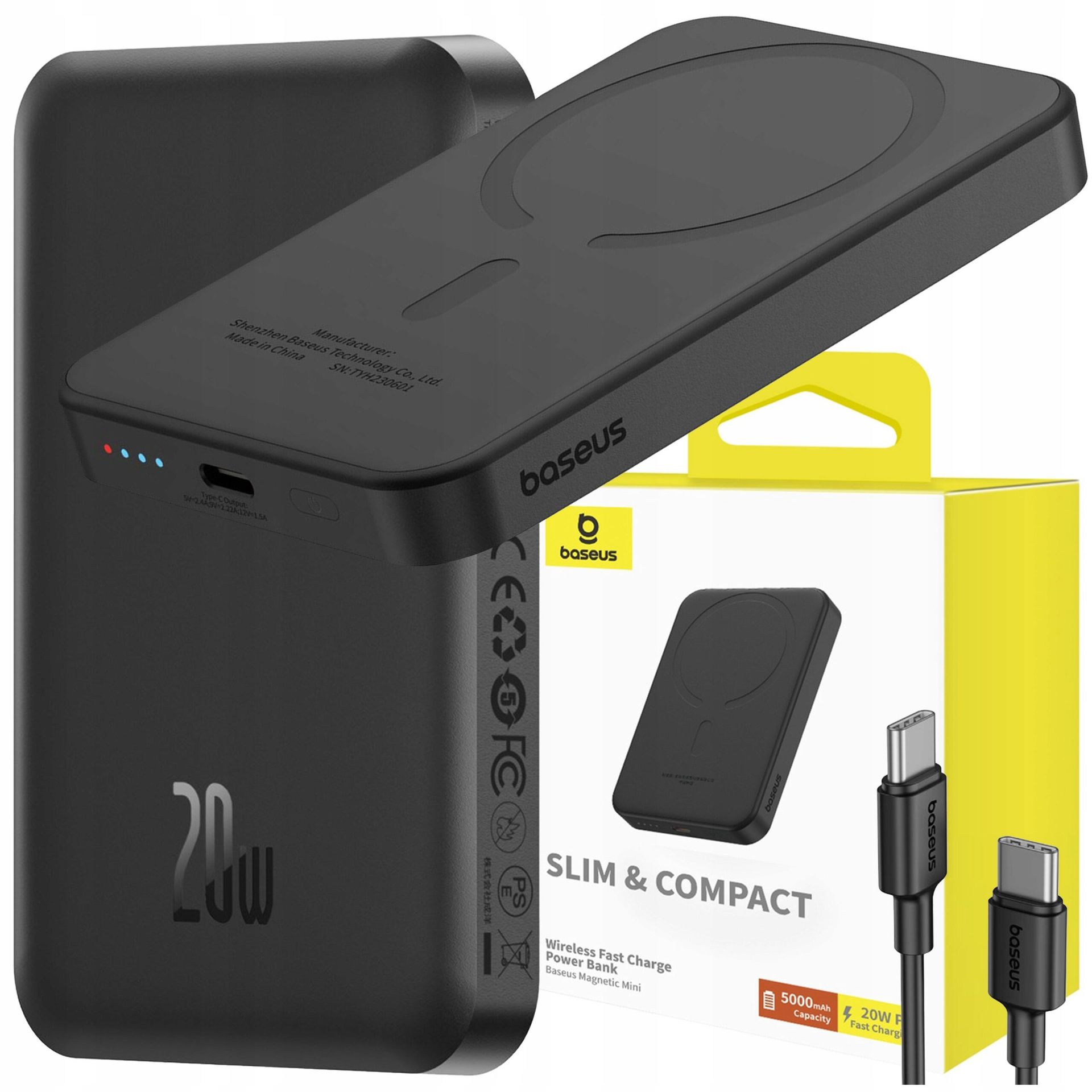 Baseus Magnetyczny mini powerbank 5000mAh 20W Czarny