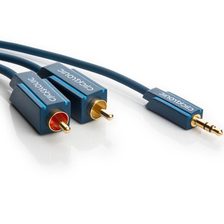 ClickTronic Kabel audio Jack Cinch 70465 [1x Złącze męskie jack 3 5 mm 2x Złącze męskie cinch] 1 m niebieski