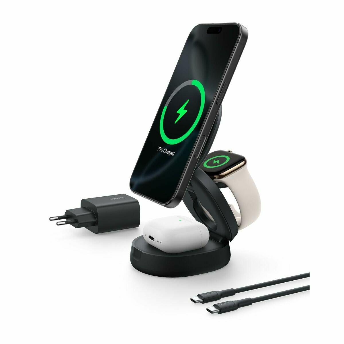 Belkin Ładowarka magnetyczna 3w1, składana, Qi2 15W, zasilacz 36W, czarna WIZ034KQBK