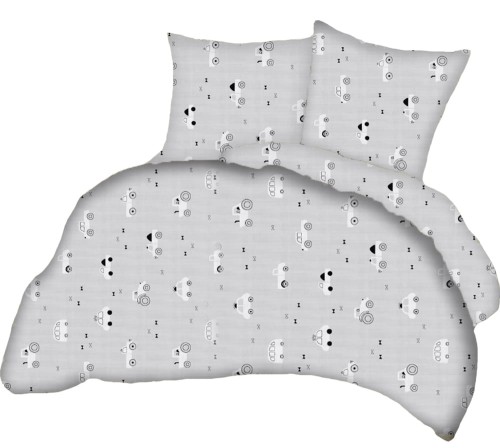 Pościel 100% BAWEŁNA Renforce 140x200cm (poszwa) + 1x 70x80cm (poszewka) Wykończenie satynowe AUTKA BIAŁE NA SZARYM