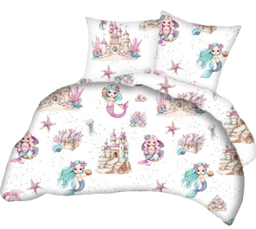 Pościel 100% BAWEŁNA Renforce 160x200cm (poszwa) + 2x 70x80cm (poszewki) Wykończenie satynowe SYRENKI