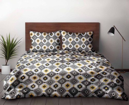 Pościel 100% BAWEŁNA Renforce 160x200cm (poszwa) + 2x 70x80cm (poszewki) Wykończenie satynowe ETNO SZARY