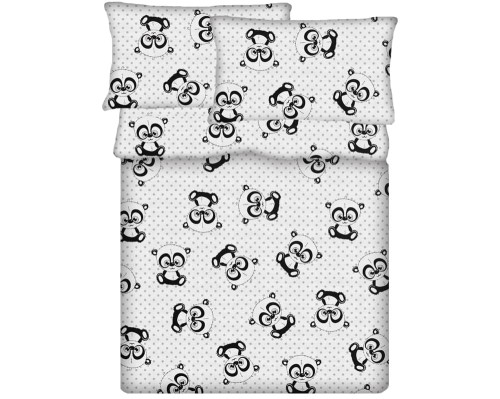 Pościel 100% BAWEŁNA Renforce 140x200cm (poszwa) + 1x 70x80cm (poszewka) Wykończenie satynowe PANDA OCZY SZARE NA BIAŁYM