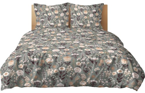 Pościel 100% BAWEŁNA Renforce 160x200cm (poszwa) + 2x 70x80cm (poszewki) Wykończenie satynowe KWIATOWY OGRÓD NA ZIELENI