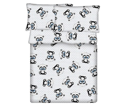 Pościel 100% BAWEŁNA Renforce 140x200cm (poszwa) + 1x 70x80cm (poszewka) Wykończenie satynowe PANDA OCZY NIEBIESKIE NA BIAŁYM