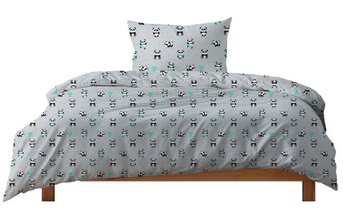Pościel 100% BAWEŁNA Renforce DLA DZIECI 90x120cm (poszwa) + 1x 40x60cm (poszewka) Do łóżeczka Wykończenie satynowe PANDA MIĘTA