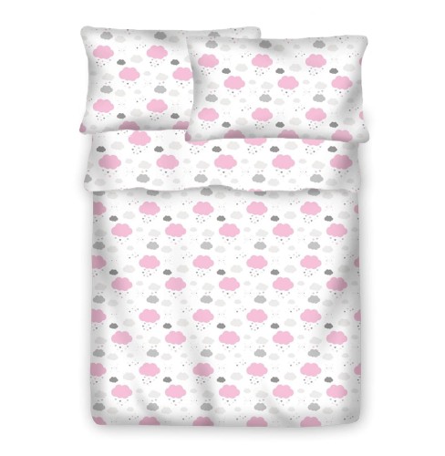 Pościel 100% BAWEŁNA Renforce 140x200cm (poszwa) + 1x 70x80cm (poszewka) Wykończenie satynowe CHMURKI RÓŻOWE NOWE