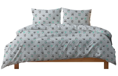 Pościel 100% BAWEŁNA Renforce 160x200cm (poszwa) + 2x 70x80cm (poszewki) Wykończenie satynowe PANDA MIĘTA