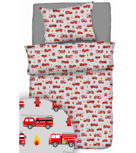 Pościel 100% BAWEŁNA Renforce 140x200cm (poszwa) + 1x 70x80cm (poszewka) Wykończenie satynowe WOZY STRAŻACKIE NA POPIELU
