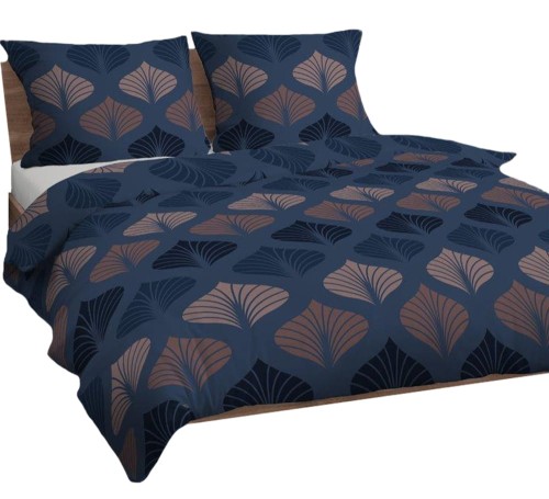 Pościel 100% BAWEŁNA Renforce 200x220cm (poszwa) + 2x 70x80cm (poszewki) Wykończenie satynowe WACHLARZ NIEBIESKI