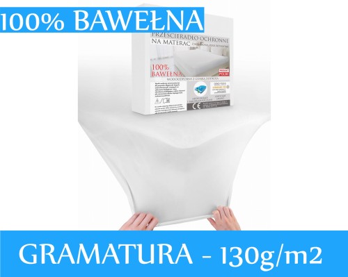 PRZEŚCIERADŁO OCHRONNE NA MATERAC Generacja II Typ: 100% bawełna Jersey 100% bawełna + 100% PU membrana + 100% PE siatka zakończona gumką Gramatura:130g/m2