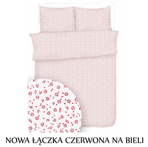 Pościel hotelowa 100% Bawełna Kora NOWA ŁĄCZKA CZERWONA NA BIELI