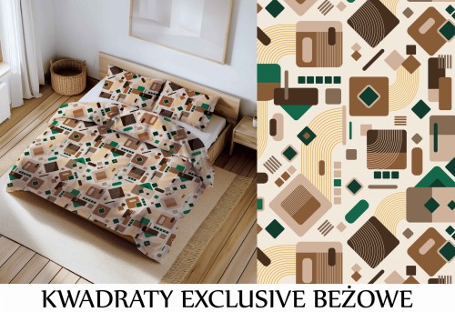 Pościel 100% BAWEŁNA Renforce 140x200cm (poszwa) + 1x 70x80cm (poszewka) Wykończenie satynowe KWADRATY EXCLUSIVE BEŻOWE