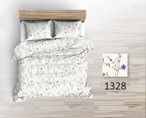 Pościel 100% BAWEŁNA Renforce 160x200cm (poszwa) + 2x 70x80cm (poszewki) Wykończenie satynowe FIOLETOWO-POMARAŃCZOWE KWIATKI