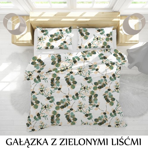 Pościel hotelowa 100% Bawełna Renforce Wykończenie Satynowe GAŁĄZKI Z ZIELONYMI LIŚCIAMI