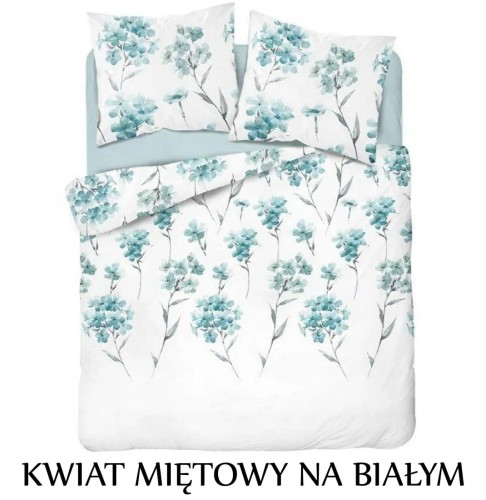 Pościel hotelowa 100% Bawełna Renforce Wykończenie Satynowe KWIAT MIĘTOWY NA BIAŁYM