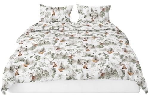 Pościel 100% BAWEŁNA Renforce 160x200cm (poszwa) + 2x 70x80cm (poszewki) Wykończenie satynowe ZIMA ZIELONA